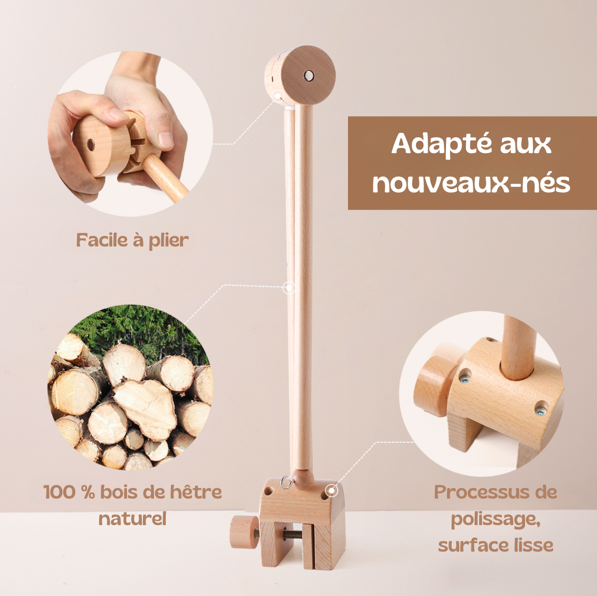 Support de cloche de lit suspendu en bois naturel 🌳